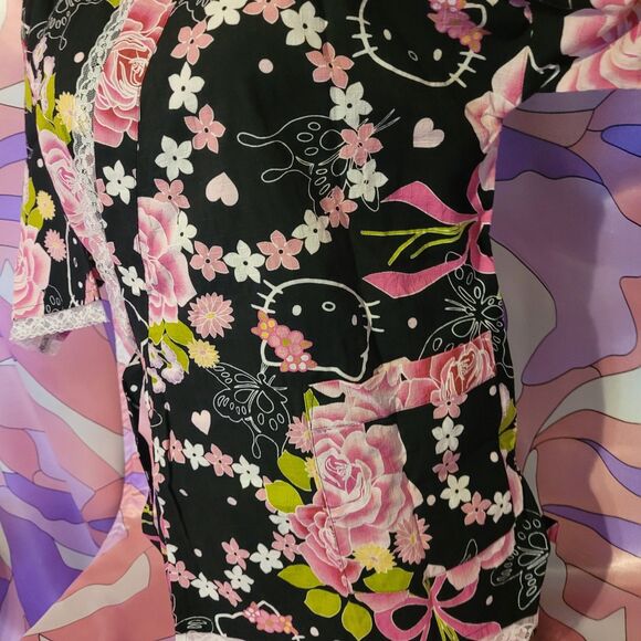 Hello Kitty Top Shorts Outfit Size Small Black Lace Rose Halloween Gyaru Cosplay - Picture 9 of 15